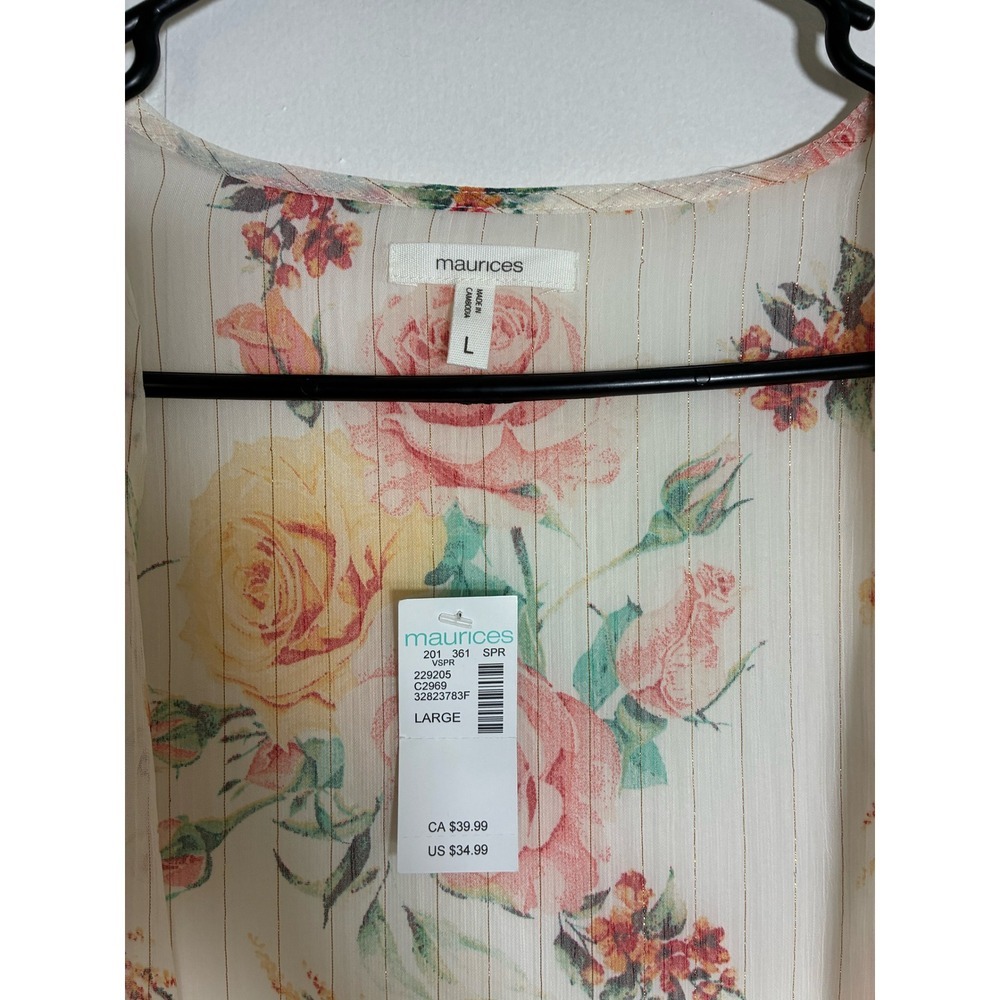 NWT maurices Womens Kimono boho Cardigan Floral Sheer Lightweight Open Front L - Picture 2 of 5